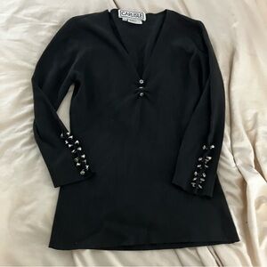 Carlisle Black Embellished V-Neck Sweater Y2K Career Top Size S